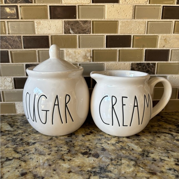Rae Dunn by Magenta Ceramic Cream and Sugar in large letters 2 piece set NWOT - Picture 1 of 12